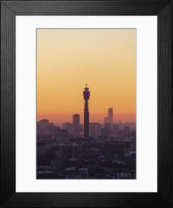 Framed Print : Aerial view of BT Tower at sunset, London, England, United Kingdom, Europe Framed Print : Aerial view of BT Tower at sunset, London, England, United Kingdom, Europe