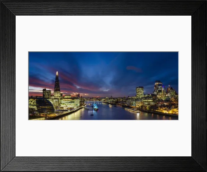 Framed Print : Panoramic view of River Thames, The Shard, City of London and London Bridge at sunset, London, England, United Kingdom, Europe Framed Print : Panoramic view of River Thames, The Shard, City of London and London Bridge at sunset, London, England, United Kingdom, Europe