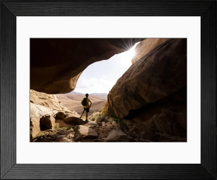 Framed Print : Man enjoying the view standing inside the sandstone canyons, Barranco de las Penitas, Fuerteventura, Canary Islands, Spain, Atlantic, Europe Framed Print : Man enjoying the view standing inside the sandstone canyons, Barranco de las Penitas, Fuerteventura, Canary Islands, Spain, Atlantic, Europe