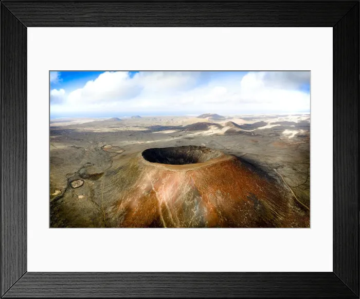 Framed Print : Aerial view of the crater of Hondo volcano (Calderon Hondo), Corralejo, Fuerteventura, Canary Islands, Spain, Atlantic, Europe Framed Print : Aerial view of the crater of Hondo volcano (Calderon Hondo), Corralejo, Fuerteventura, Canary Islands, Spain, Atlantic, Europe