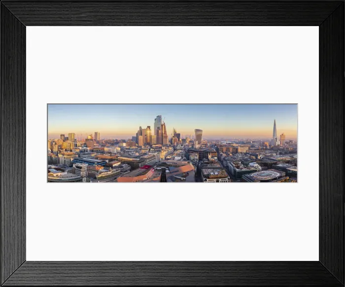 Framed Print : Panoramic aerial view of London City skyline at sunset taken from St. Pauls Cathedral, London, England, United Kingdom, Europe Framed Print : Panoramic aerial view of London City skyline at sunset taken from St. Pauls Cathedral, London, England, United Kingdom, Europe