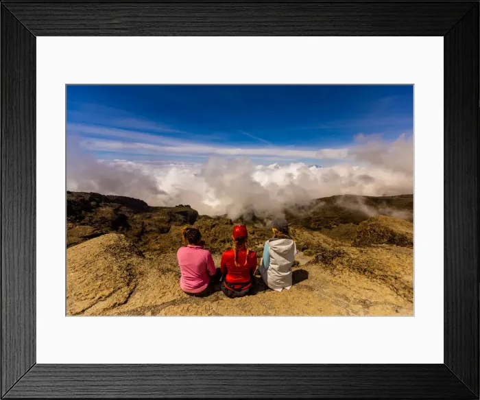 Framed Print : Women taking in the view on their way up Mount Kilimanjaro, UNESCO World Heritage Site, Tanzania, East Africa, Africa Framed Print : Women taking in the view on their way up Mount Kilimanjaro, UNESCO World Heritage Site, Tanzania, East Africa, Africa