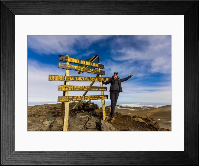 Framed Print : Woman excited she made it to Uhuru Peak on Mount Kilimanjaro, UNESCO World Heritage Site, Tanzania, East Africa, Africa Framed Print : Woman excited she made it to Uhuru Peak on Mount Kilimanjaro, UNESCO World Heritage Site, Tanzania, East Africa, Africa