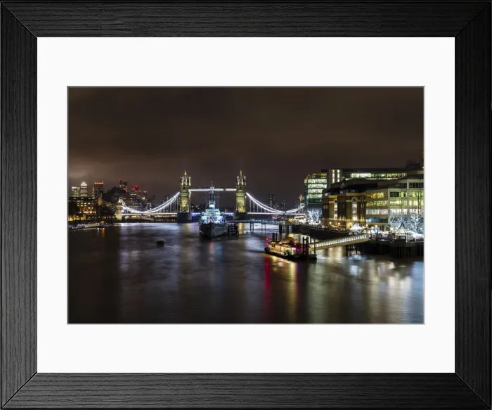 Framed Print : Tower Bridge and HMS Belfast on River Thames at night, London, England, United Kingdom, Europe Framed Print : Tower Bridge and HMS Belfast on River Thames at night, London, England, United Kingdom, Europe