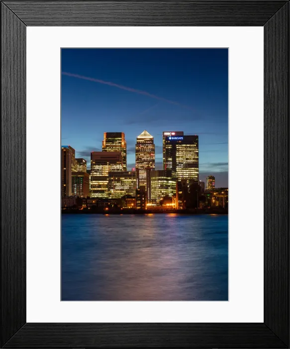 Framed Print : Canary Wharf and Isle of Dogs skyline at sunset, Docklands, London, England, United Kingdom, Europe