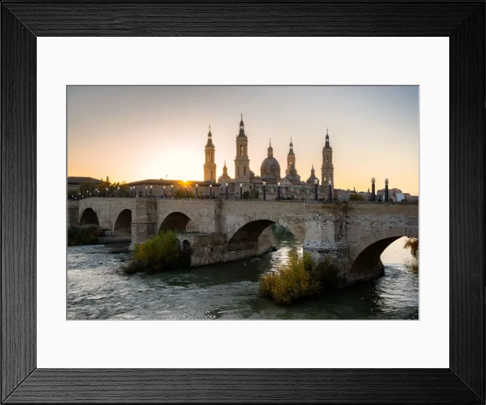 Framed Print : Basilica del Pilar Cathedral with stone bridge crossing Ebro River, Zaragoza, Aragon, Spain, Europe Framed Print : Basilica del Pilar Cathedral with stone bridge crossing Ebro River, Zaragoza, Aragon, Spain, Europe