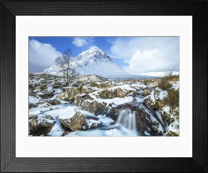 Framed Print : Snow covered Buachaille Etive Mor and the River Coupall, Glen Etive, Rannoch Moor, Glencoe, Scottish Highlands, Scotland, United Kingdom, Europe Framed Print : Snow covered Buachaille Etive Mor and the River Coupall, Glen Etive, Rannoch Moor, Glencoe, Scottish Highlands, Scotland, United Kingdom, Europe