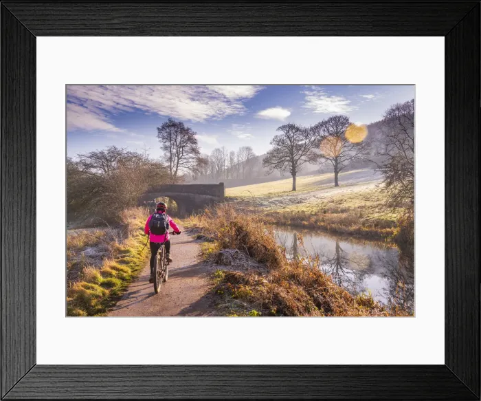 Framed Print : View of cyclist and frosty morning at the Cromford Canal, Derbyshire, England, United Kingdom, Europe Framed Print : View of cyclist and frosty morning at the Cromford Canal, Derbyshire, England, United Kingdom, Europe