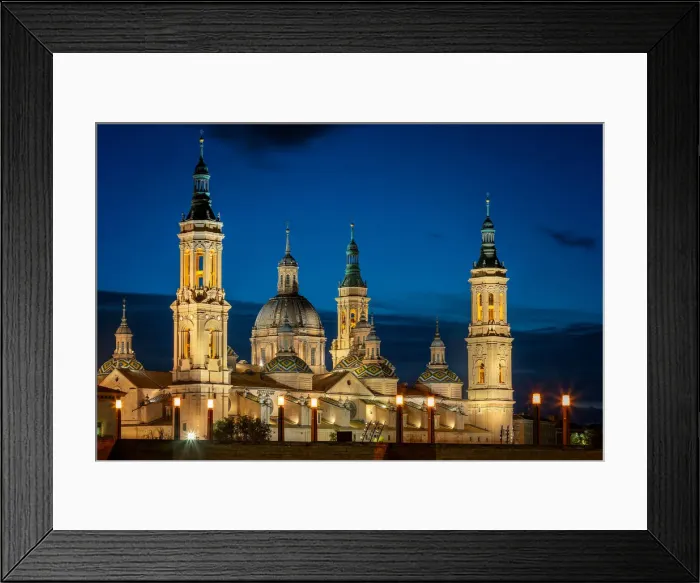 Framed Print : Basilica del Pilar Cathedral with tower details at night, Zaragoza, Aragon, Spain, Europe Framed Print : Basilica del Pilar Cathedral with tower details at night, Zaragoza, Aragon, Spain, Europe