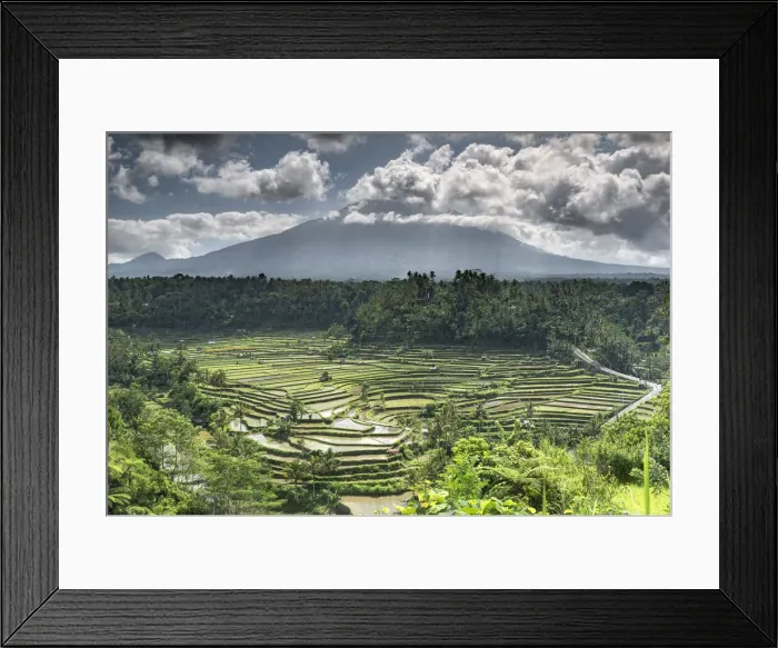 Framed Print : Rice terraces and fields with the Gunung Agung volcano in the background surrounded by clouds, Bali, Indonesia, Southeast Asia, Asia Framed Print : Rice terraces and fields with the Gunung Agung volcano in the background surrounded by clouds, Bali, Indonesia, Southeast Asia, Asia