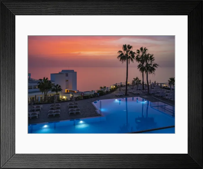 Framed Print : View of hotel pool and Atlantic Ocean at sunset, Playa de Puerto Rico, Gran Canaria, Canary Islands, Spain, Atlantic, Europe Framed Print : View of hotel pool and Atlantic Ocean at sunset, Playa de Puerto Rico, Gran Canaria, Canary Islands, Spain, Atlantic, Europe
