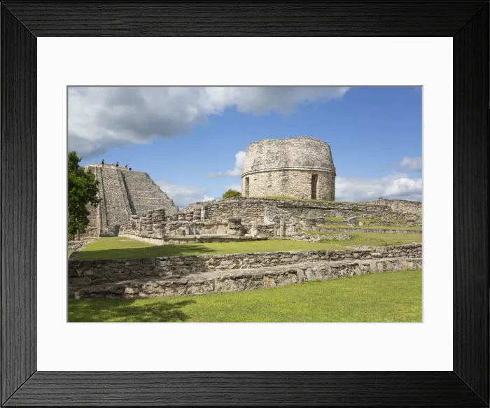 Framed Print : Round Temple in centre and Kukulcan Temple (Castillo), Mayan Ruins, Mayapan Archaeological Zone, Yucatan State, Mexico, North America Framed Print : Round Temple in centre and Kukulcan Temple (Castillo), Mayan Ruins, Mayapan Archaeological Zone, Yucatan State, Mexico, North America