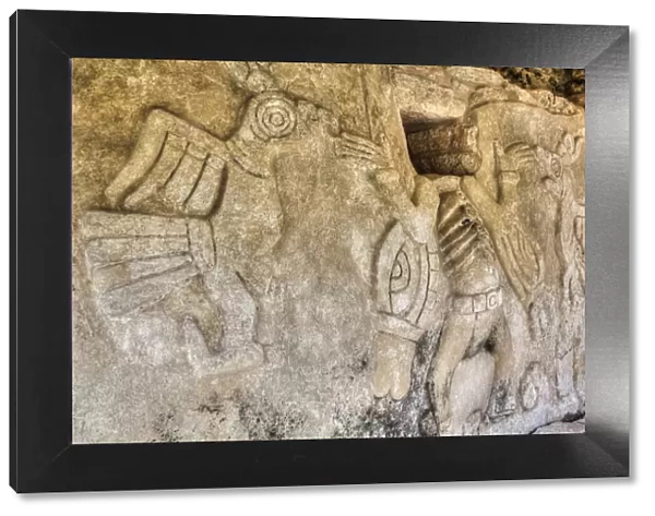 Stucco Relief Figures, Kukulcan Temple, Mayan Ruins, Mayapan Archaeological Zone, Yucatan State, Mexico, North America