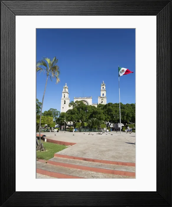 Framed Print : Mexican flag, Plaza Grande, Cathedral de IIdefonso in the background, Merida, Yucatan State, Mexico, North America Framed Print : Mexican flag, Plaza Grande, Cathedral de IIdefonso in the background, Merida, Yucatan State, Mexico, North America