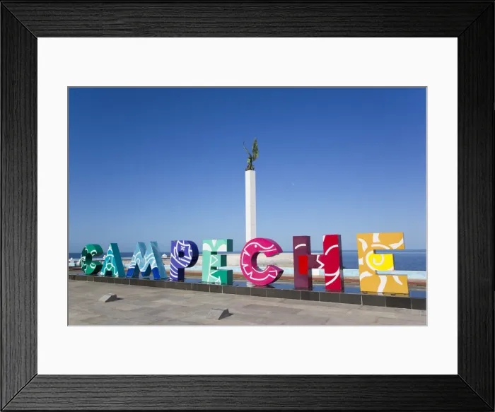 Framed Print : City Sign, Angel Maya Statue in the background, San Francisco del Campeche, State of Campeche, Mexico, North America Framed Print : City Sign, Angel Maya Statue in the background, San Francisco del Campeche, State of Campeche, Mexico, North America