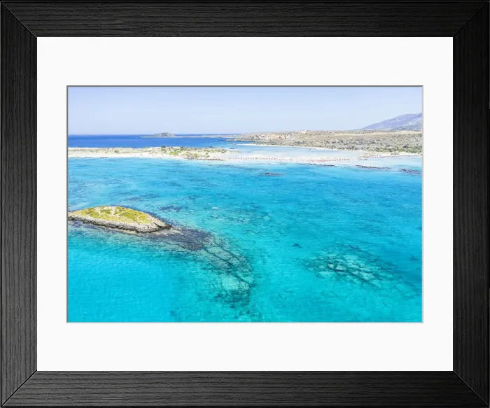 Framed Print : Aerial view of the blue sea surrounding Elafonisi beach, Crete island, Greek Islands, Greece, Europe Framed Print : Aerial view of the blue sea surrounding Elafonisi beach, Crete island, Greek Islands, Greece, Europe