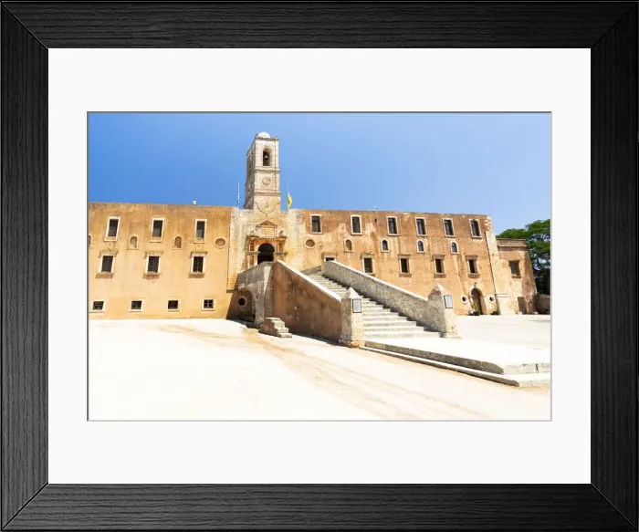 Framed Print : Bell tower and facade of the old monastery of Agia Triada of Tzagarolon, North Chania, Crete island, Greek Islands, Greece, Europe Framed Print : Bell tower and facade of the old monastery of Agia Triada of Tzagarolon, North Chania, Crete island, Greek Islands, Greece, Europe