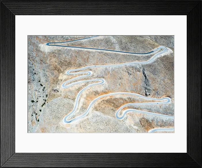 Framed Print : Hairpin bends of mountain road from above, aerial view, Crete island, Greek Islands, Greece, Europe Framed Print : Hairpin bends of mountain road from above, aerial view, Crete island, Greek Islands, Greece, Europe