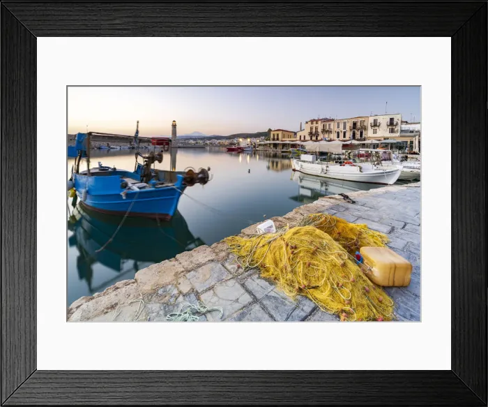 Framed Print : Fishing boats moored in the old Venetian port, Rethymno, Crete island, Greek Islands, Greece, Europe Framed Print : Fishing boats moored in the old Venetian port, Rethymno, Crete island, Greek Islands, Greece, Europe
