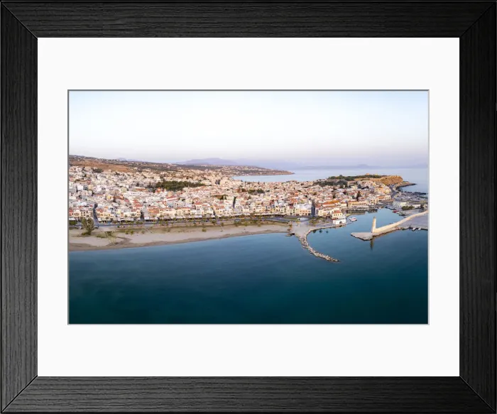 Framed Print : Aerial panoramic view of the old Venetian harbor and medieval town of Rethymno at sunrise, Crete island, Greek Islands, Greece, Europe Framed Print : Aerial panoramic view of the old Venetian harbor and medieval town of Rethymno at sunrise, Crete island, Greek Islands, Greece, Europe