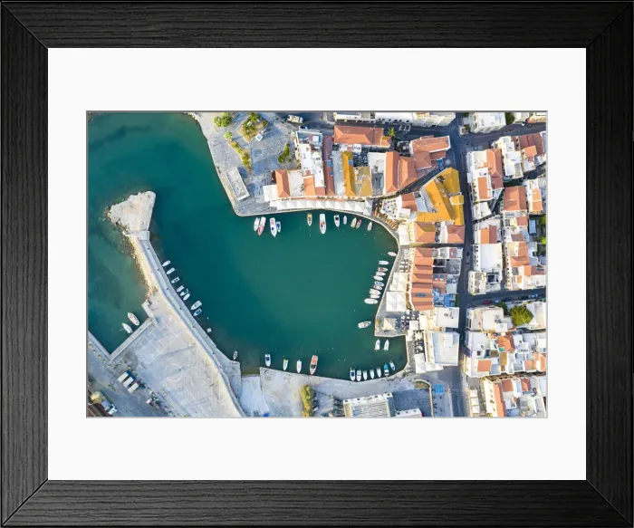 Framed Print : Aerial view of the old town and Venetian harbour overlooking the blue Aegean Sea, Rethymno, Crete island, Greek Islands, Greece, Europe Framed Print : Aerial view of the old town and Venetian harbour overlooking the blue Aegean Sea, Rethymno, Crete island, Greek Islands, Greece, Europe