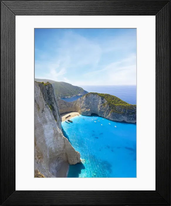 Framed Print : Aerial panoramic view of cliffs surrounding the idyllic Navagio Beach (Shipwreck Beach), Zakynthos island, Greek Islands, Greece, Europe Framed Print : Aerial panoramic view of cliffs surrounding the idyllic Navagio Beach (Shipwreck Beach), Zakynthos island, Greek Islands, Greece, Europe