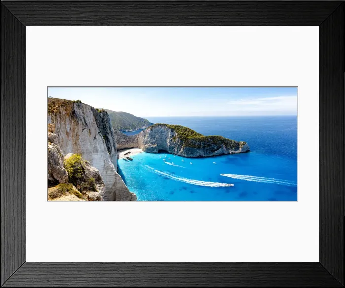 Framed Print : Ferry boats in the turquoise lagoon surrounding the iconic Shipwreck Beach (Navagio Beach), aerial view, Zakynthos, Greek Islands, Greece, Europe Framed Print : Ferry boats in the turquoise lagoon surrounding the iconic Shipwreck Beach (Navagio Beach), aerial view, Zakynthos, Greek Islands, Greece, Europe