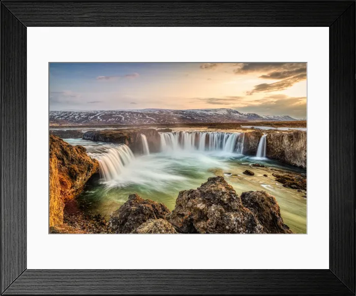 Framed Print : Godafoss waterfall at sunrise, Northern Iceland, Polar Regions Framed Print : Godafoss waterfall at sunrise, Northern Iceland, Polar Regions