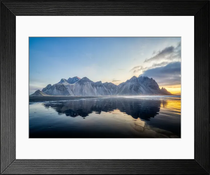 Framed Print : Vestrahorn Mountain with tidal reflections at sunrise, Southeast Iceland, Polar Regions Framed Print : Vestrahorn Mountain with tidal reflections at sunrise, Southeast Iceland, Polar Regions
