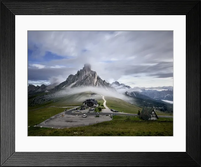 Framed Print : Morning fog, long exposure, at Passo Giau with the Ra Gusela mountain in the mist, Cortina d Ampezzo, Dolomites, Italy, Europe Framed Print : Morning fog, long exposure, at Passo Giau with the Ra Gusela mountain in the mist, Cortina d Ampezzo, Dolomites, Italy, Europe