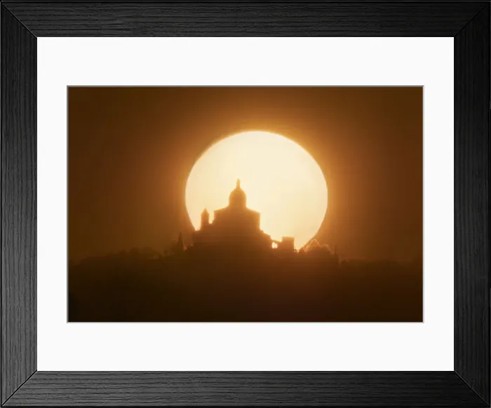 Framed Print : Sun behind the silhouette of San Luca Sanctuary during sunset, Bologna, Emilia Romagna, Italy, Europe Framed Print : Sun behind the silhouette of San Luca Sanctuary during sunset, Bologna, Emilia Romagna, Italy, Europe