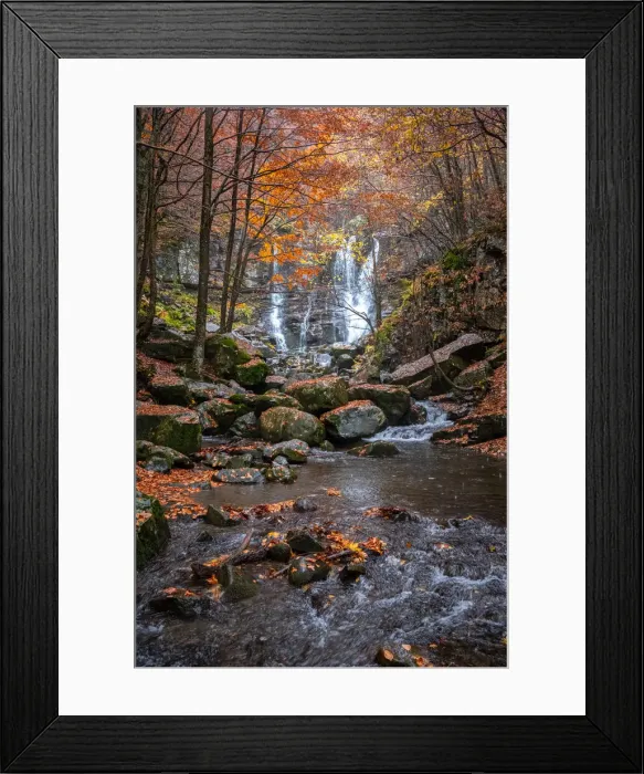 Framed Print : Dardagna waterfalls and river with autumn foliage, Emilia Romagna, Italy, Europe