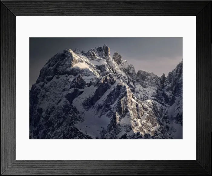 Framed Print : Snowy Dolomites peak hit by sunlight at sunset, Dolomites, Trentino-Alto Adige, Italy, Europe Framed Print : Snowy Dolomites peak hit by sunlight at sunset, Dolomites, Trentino-Alto Adige, Italy, Europe