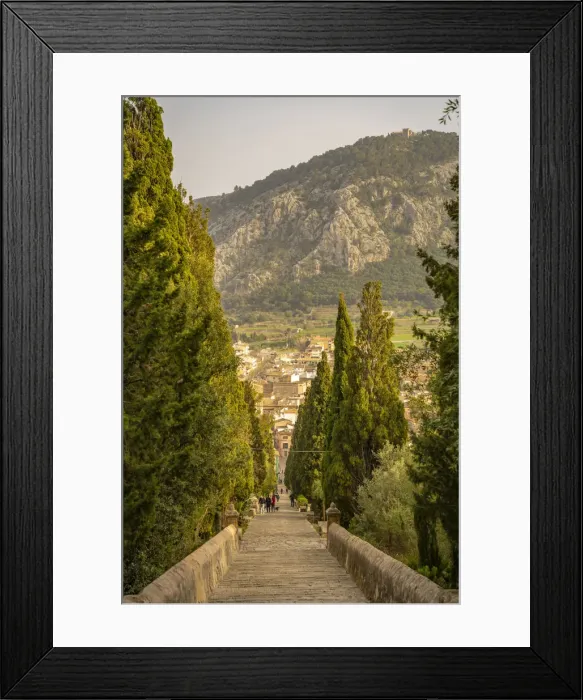 Framed Print : Calvary Steps viewed from Calvary Chapel in the old town of Pollenca, Pollenca, Majorca, Balearic Islands, Spain, Mediterranean, Europe Framed Print : Calvary Steps viewed from Calvary Chapel in the old town of Pollenca, Pollenca, Majorca, Balearic Islands, Spain, Mediterranean, Europe