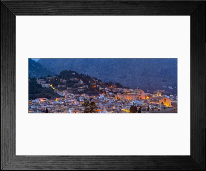 Framed Print : View of churches and rooftops of Pollenca with mountain in background at dusk, Pollenca, Majorca, Balearic Islands, Spain, Mediterranean, Europe Framed Print : View of churches and rooftops of Pollenca with mountain in background at dusk, Pollenca, Majorca, Balearic Islands, Spain, Mediterranean, Europe