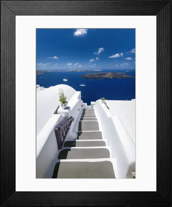 Framed Print : Santorini, stairs with a view to the sea and Caldera, Santorini, Cyclades, Greek Islands, Greece, Europe Framed Print : Santorini, stairs with a view to the sea and Caldera, Santorini, Cyclades, Greek Islands, Greece, Europe