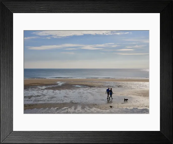 Framed Print : Couple walking dog on North Bay beach, Scarborough, Yorkshire, England, United Kingdom, Europe Framed Print : Couple walking dog on North Bay beach, Scarborough, Yorkshire, England, United Kingdom, Europe