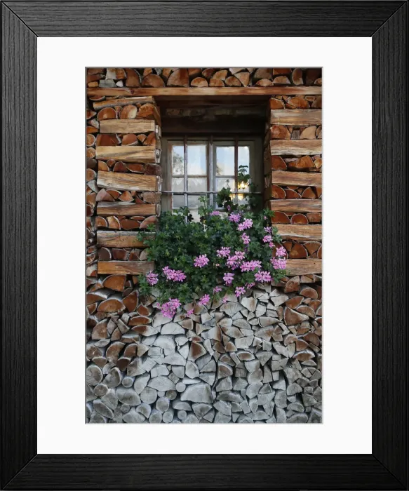 Framed Print : Window with flowers, wooden chalet in the French Alps, Sallanches, Haute-Savoie, France, Europe Framed Print : Window with flowers, wooden chalet in the French Alps, Sallanches, Haute-Savoie, France, Europe