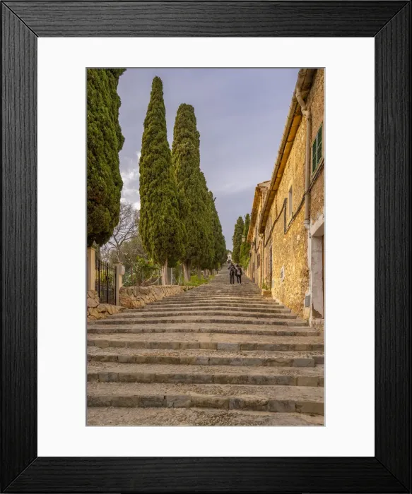 Framed Print : View of the Calvary Steps and Calvary Chapel in the old town of Pollenca, Pollenca, Majorca, Balearic Islands, Spain, Mediterranean, Europe Framed Print : View of the Calvary Steps and Calvary Chapel in the old town of Pollenca, Pollenca, Majorca, Balearic Islands, Spain, Mediterranean, Europe