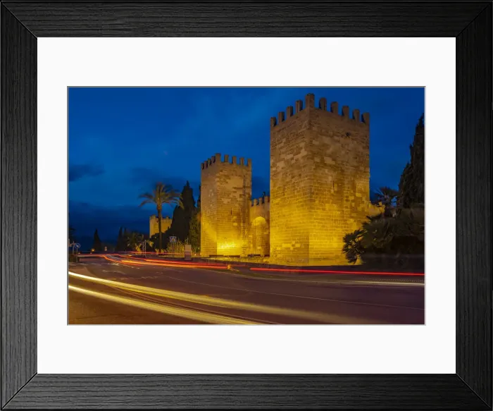 Framed Print : View of Old Town Gate and fortified walls in the old town at dusk, Alcudia, Majorca, Balearic Islands, Spain, Mediterranean, Europe Framed Print : View of Old Town Gate and fortified walls in the old town at dusk, Alcudia, Majorca, Balearic Islands, Spain, Mediterranean, Europe