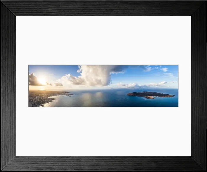 Framed Print : Aerial view of coastal town of Corralejo and Isla De Lobos at sunset, Atlantic Ocean, Fuerteventura, Canary Islands, Spain, Atlantic, Europe Framed Print : Aerial view of coastal town of Corralejo and Isla De Lobos at sunset, Atlantic Ocean, Fuerteventura, Canary Islands, Spain, Atlantic, Europe