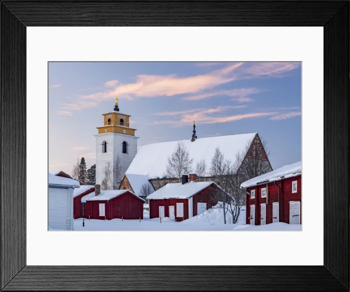 Framed Print : Old church and picturesque buildings covered with snow at sunset in Gammelstad old town, UNESCO World Heritage Site, Lulea, Sweden, Scandinavia, Europe Framed Print : Old church and picturesque buildings covered with snow at sunset in Gammelstad old town, UNESCO World Heritage Site, Lulea, Sweden, Scandinavia, Europe