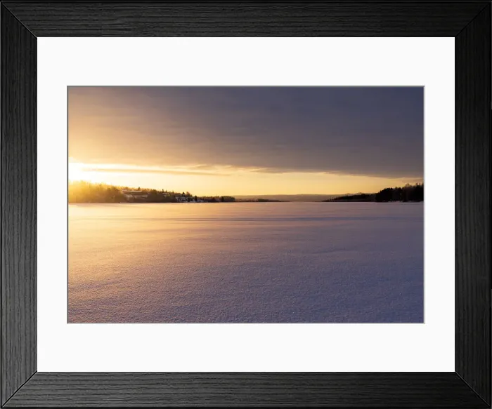 Framed Print : Arctic sunrise over the frozen landscape covered with snow in winter, Harads, Lapland, Sweden, Scandinavia, Europe