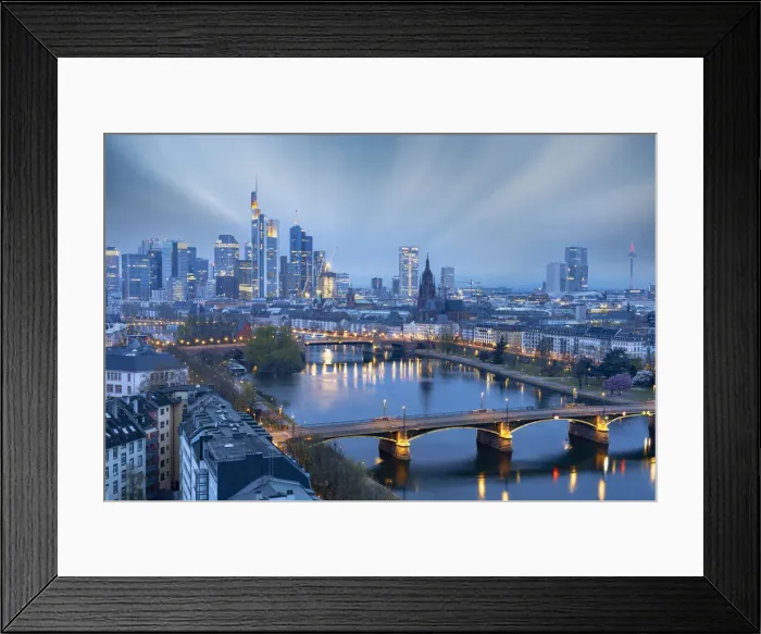 Framed Print : Long exposure of clouds at dusk over the illuminated city skyline and Ignatz Bubis bridge, Frankfurt am Main, Hesse, Germany Europe Framed Print : Long exposure of clouds at dusk over the illuminated city skyline and Ignatz Bubis bridge, Frankfurt am Main, Hesse, Germany Europe