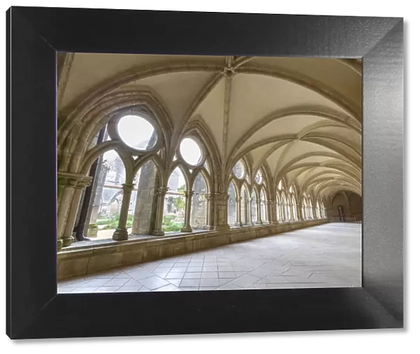 Interior of the cloister portico of the 12th century Noirlac Cistercian Abbey, Cher, Centre-Val del Loire, France, Europe