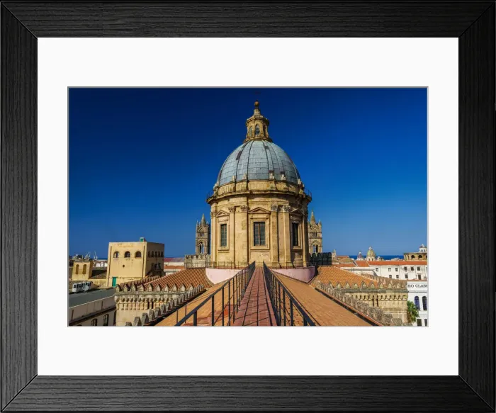Framed Print : Palermo Cathedral, UNESCO World Heritage Site, church rooftop, narrow catwalk against cloudless blue sky, Palermo, Sicily, Italy, Mediterranean, Europe Framed Print : Palermo Cathedral, UNESCO World Heritage Site, church rooftop, narrow catwalk against cloudless blue sky, Palermo, Sicily, Italy, Mediterranean, Europe
