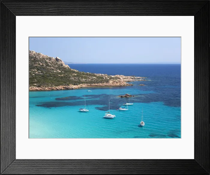 Framed Print : View from hillside over the turquoise waters of the Cala di Roccapina, yachts at anchor, Sartene, Corse-du-Sud, Corsica, France, Mediterranean, Europe Framed Print : View from hillside over the turquoise waters of the Cala di Roccapina, yachts at anchor, Sartene, Corse-du-Sud, Corsica, France, Mediterranean, Europe
