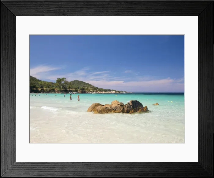 Framed Print : Tourists relaxing in shallow turquoise water off the Plage de Verghia, Coti-Chiavari, Ajaccio, Corse-du-Sud, Corsica, France, Mediterranean, Europe Framed Print : Tourists relaxing in shallow turquoise water off the Plage de Verghia, Coti-Chiavari, Ajaccio, Corse-du-Sud, Corsica, France, Mediterranean, Europe