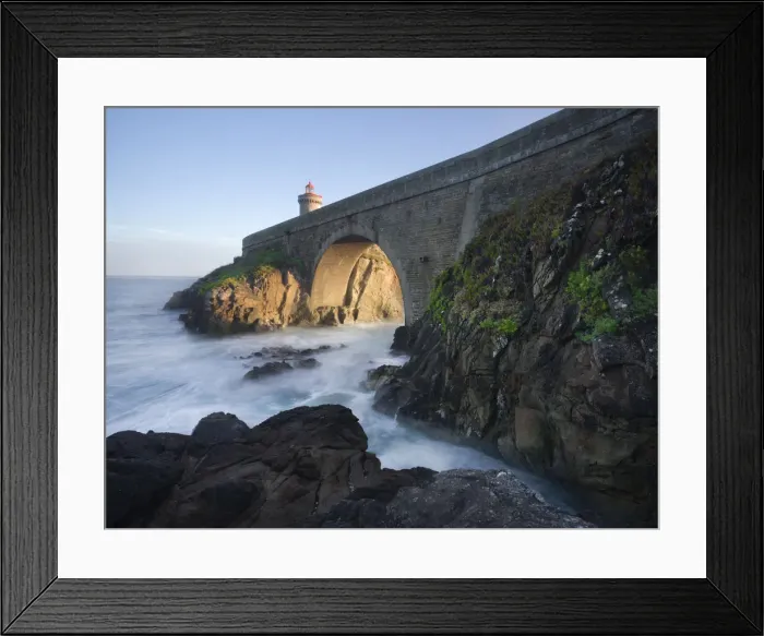 Framed Print : Cliffs and the bridge that lead to the Petit Minou lighthouse with side light at sunset, Finistere, Brittany, France, Europe Framed Print : Cliffs and the bridge that lead to the Petit Minou lighthouse with side light at sunset, Finistere, Brittany, France, Europe