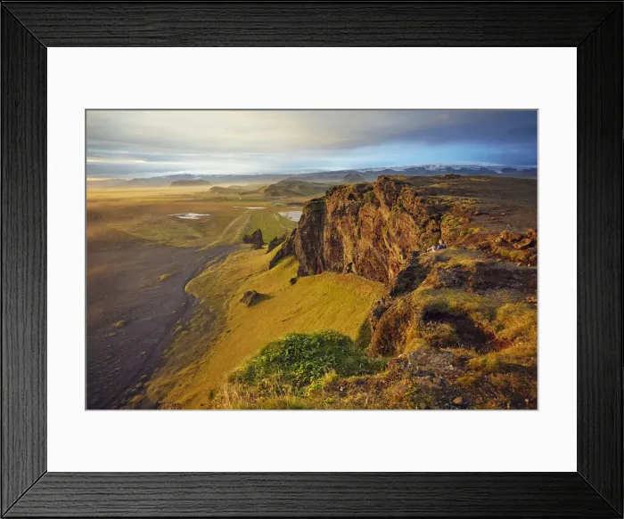 Framed Print : Cliff and mountain view from Dyrholaey Island, just before sunset, near Vik, south coast of Iceland, Polar Regions Framed Print : Cliff and mountain view from Dyrholaey Island, just before sunset, near Vik, south coast of Iceland, Polar Regions